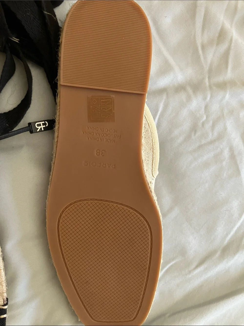 Parfois - beige and Black Espadrille Lace-Up Flats